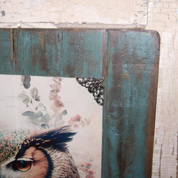 NEW Lrg Rustic Distressed Eclectic Owl & Floral BOHO Farmhouse Wall Decor Art - Picture 6 of 6